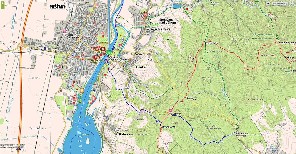 Sĺňava, Piešťany - turistické trasy/ cyklotrasy