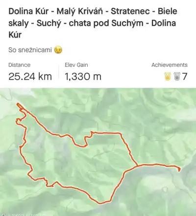 Zimný prechod Malej fatry Mapa trasy