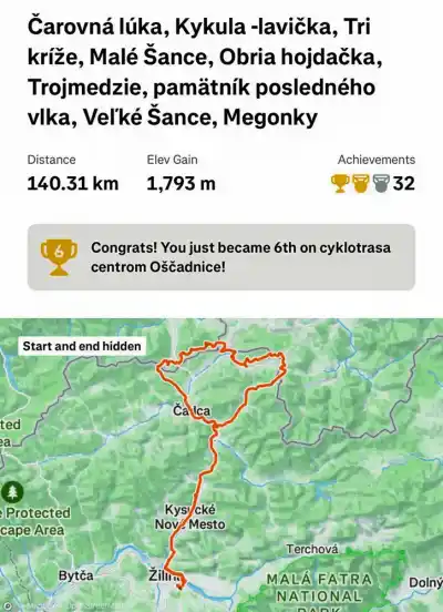Mapa trasy Trojmedzie Žilina