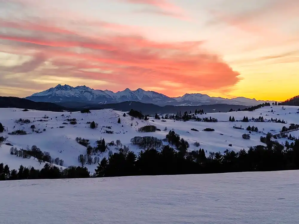 Podvečerný výhľad na zimné Vysoké Tatry