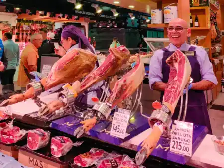 Drahá šunka Jamón tržnica La Boqueria Barcelona